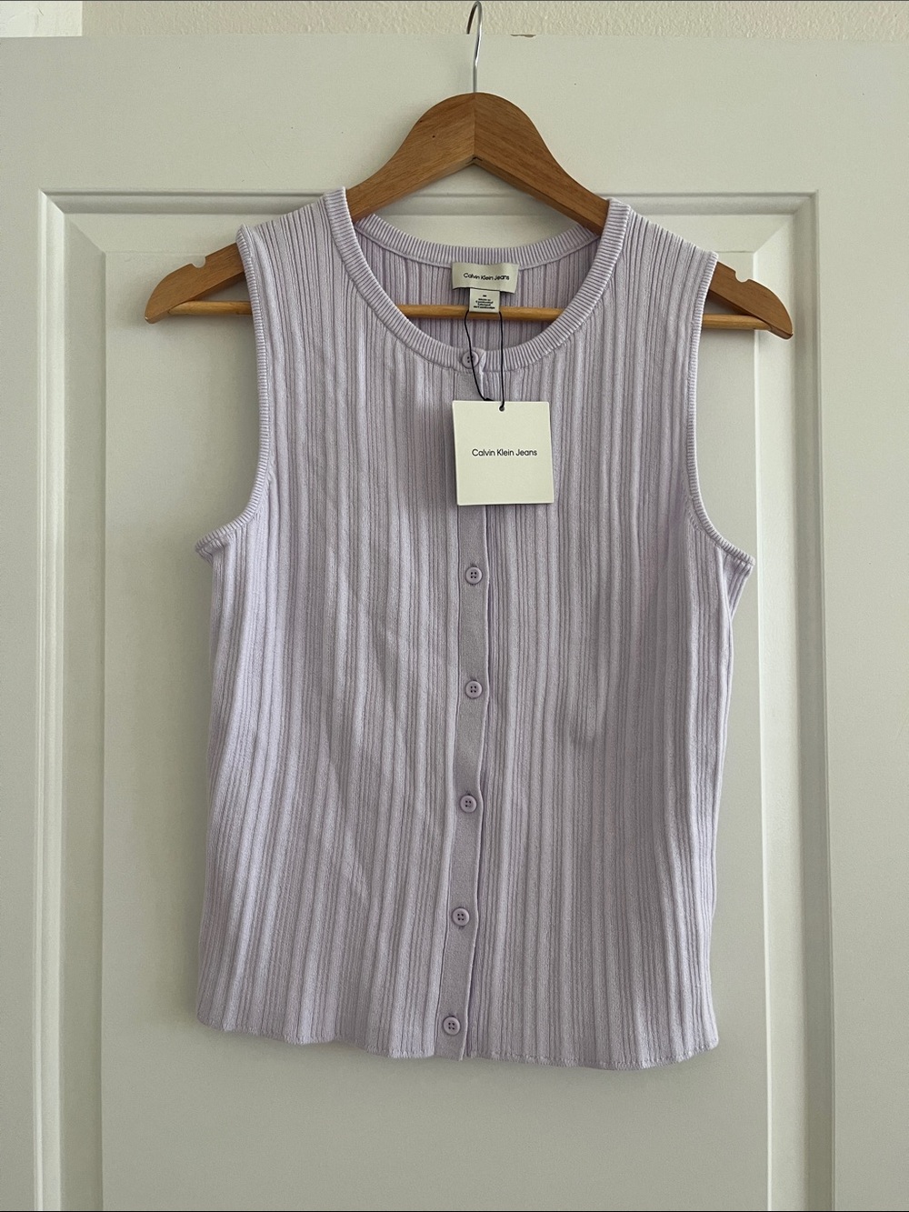 Calvin Klein Jeans Lavender Ribbed Sleeveless Button Tank Pastels Back to School